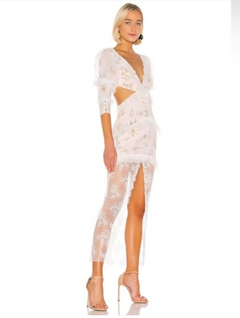 For Love And Lemons Pink Lace Ruffle Sheer Maxi Slip Dress - Picture 3 of 7